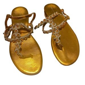 Elegant Gold Sandals with Crystal Accents